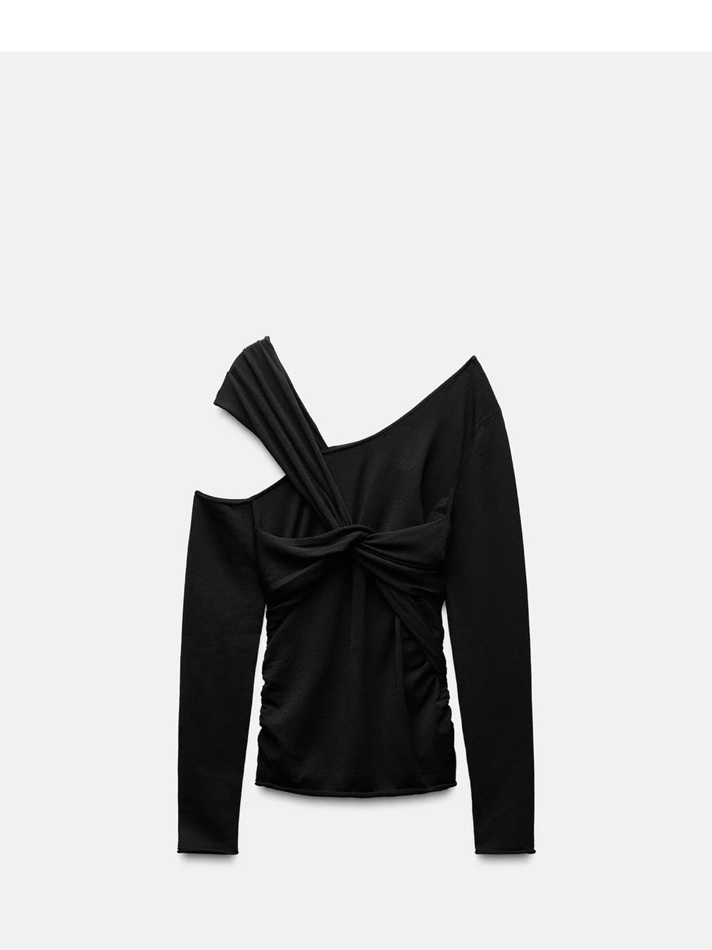 Zara Asymmetrical Knot Front Long-Sleeve Top - Black